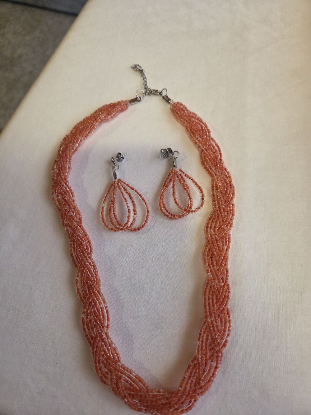 Handmade Coral Beaded Necklace & Earring Set